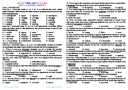 Bài tập Tiếng Anh 12 thí điểm - Unit 5 Cultural identity